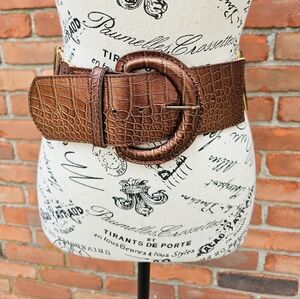 Retro Y2K Bijoux Terner Croc Elastic Rustic Gold Wide Statement Belt.